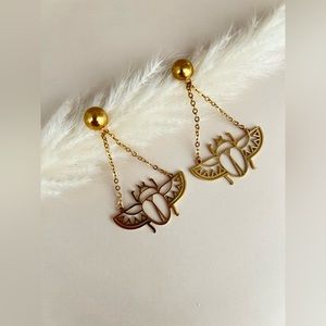 Ancient Egyptian Beetle Trendy Earrings - Egyptian Scarab Beetle Edgy Earrings